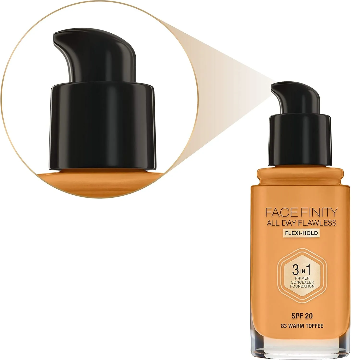 Max Factor Facefinity 3-in-1 All Day Flawless Liquid Foundation, SPF 20-83 Warm Toffee, 30 ml