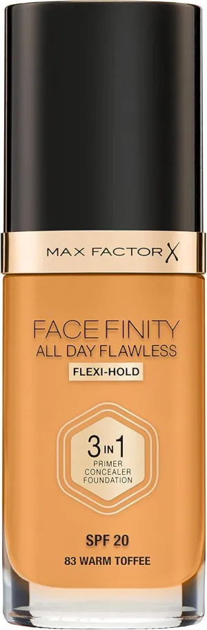 Max Factor Facefinity 3-in-1 All Day Flawless Liquid Foundation, SPF 20-83 Warm Toffee, 30 ml