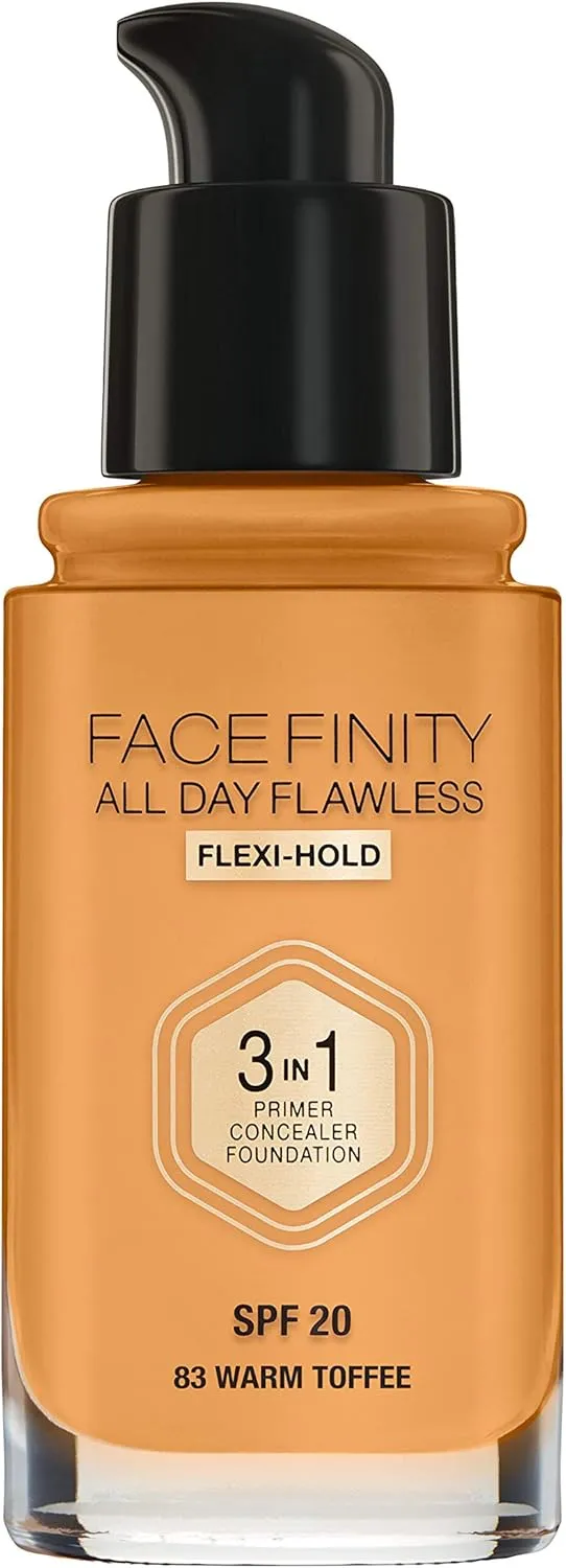 Max Factor Facefinity 3-in-1 All Day Flawless Liquid Foundation, SPF 20-83 Warm Toffee, 30 ml