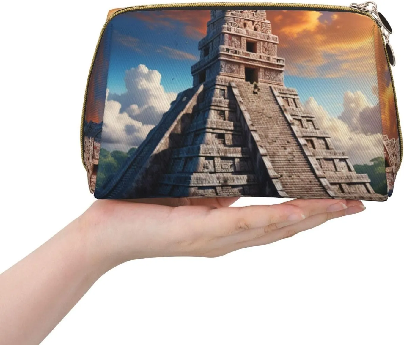 Mayan Calendar End of The World Printed Small Makeup Bag,Travel Cosmetic Bag Purse with Zipper,Water-resistant Makeup Organizer Bag for Women
