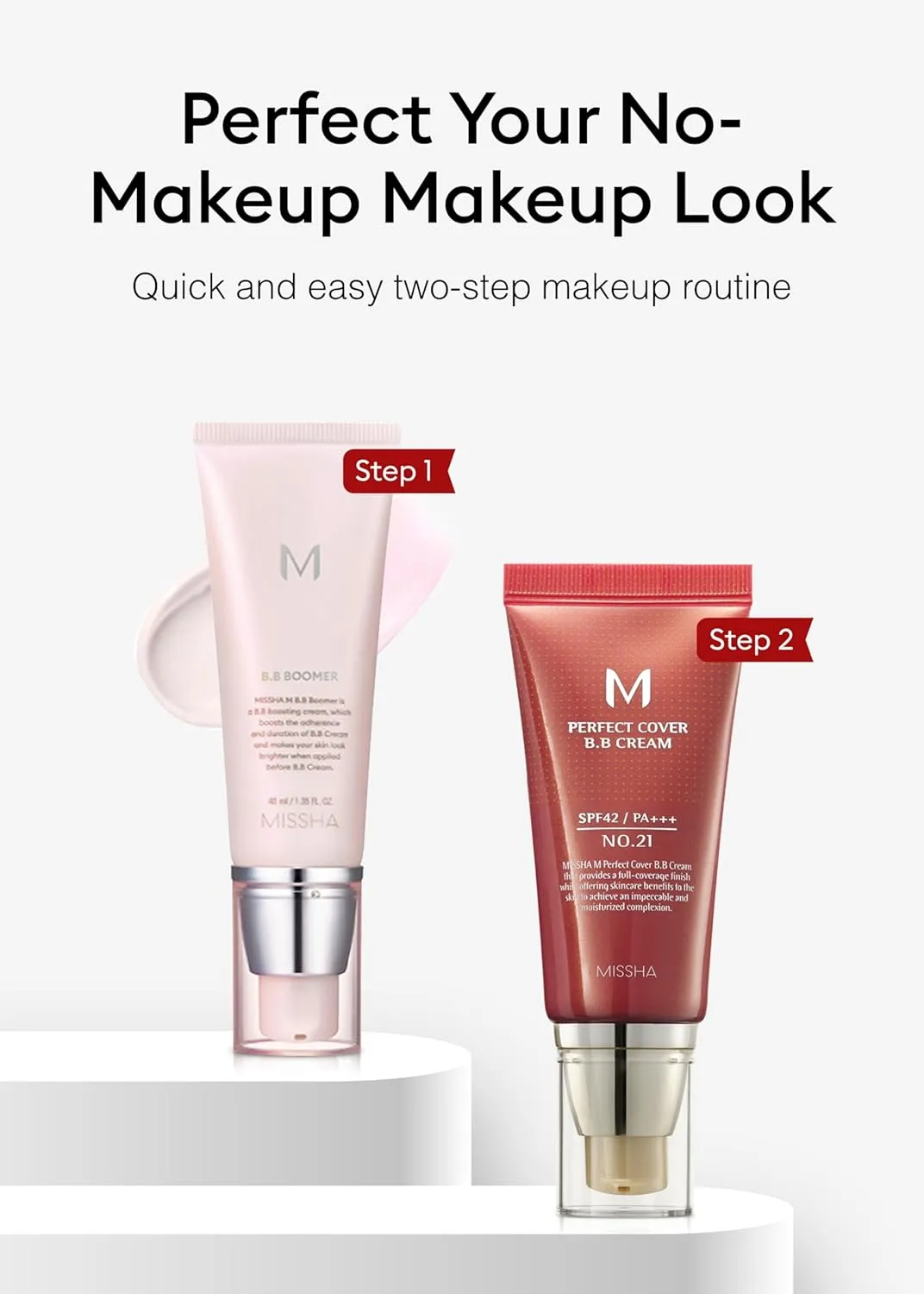 MISSHA BB ESSENTIALS KIT M PERFECT COVER BB CREAM No.21 Light Beige - Light with Cool Undertone/SPF 42 PA    1.69 oz & M BB Boomer 1.35 oz -Lightweight, Multi-Function, High Coverage