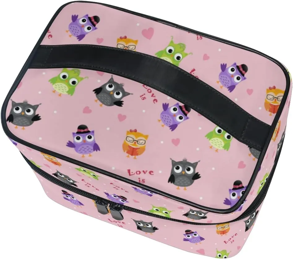 Owl Makeup Bag, Cute Travel Makeup Organizer Bags Toiletry Bag Box Travel Cosmetic Bag Make Up Train Case for Women Teen Girl Ladies