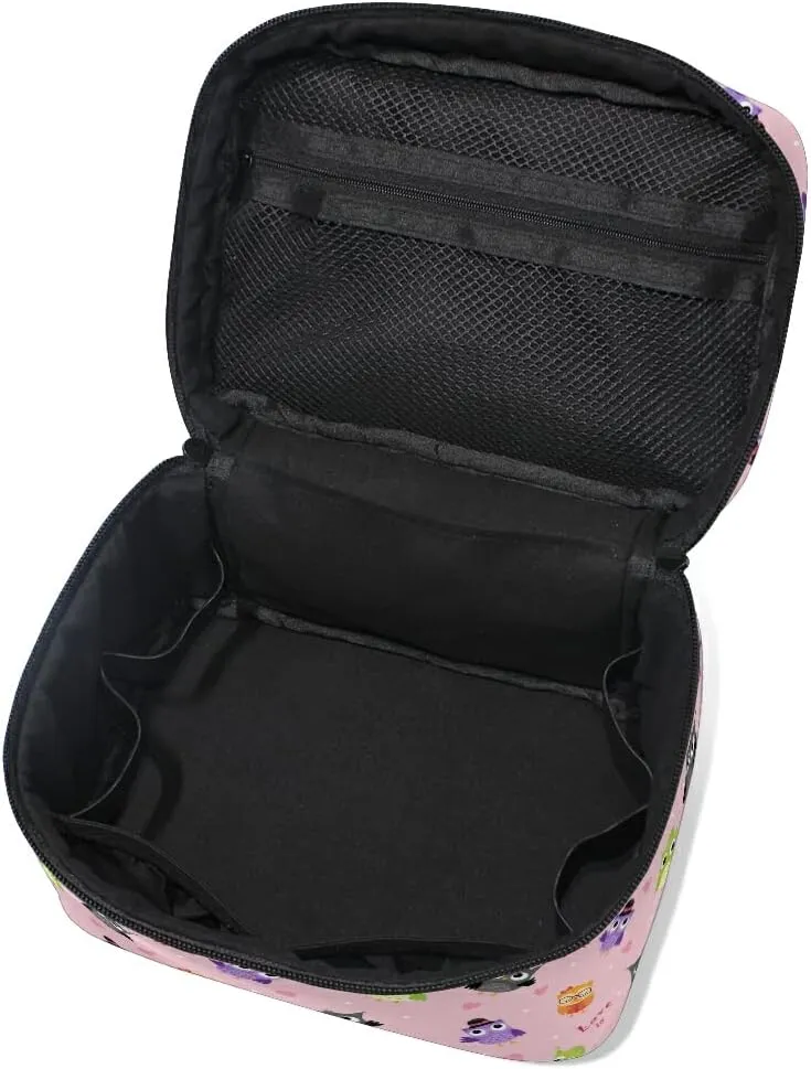 Owl Makeup Bag, Cute Travel Makeup Organizer Bags Toiletry Bag Box Travel Cosmetic Bag Make Up Train Case for Women Teen Girl Ladies
