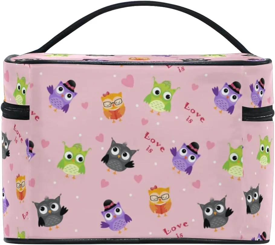 Owl Makeup Bag, Cute Travel Makeup Organizer Bags Toiletry Bag Box Travel Cosmetic Bag Make Up Train Case for Women Teen Girl Ladies
