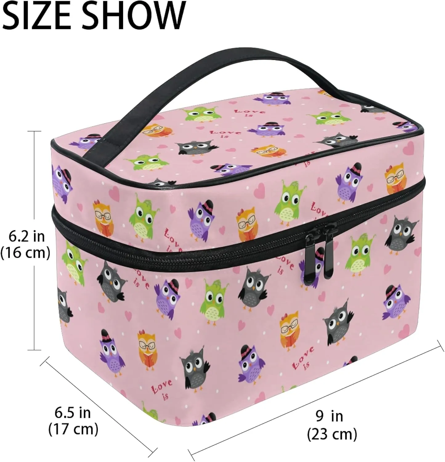 Owl Makeup Bag, Cute Travel Makeup Organizer Bags Toiletry Bag Box Travel Cosmetic Bag Make Up Train Case for Women Teen Girl Ladies