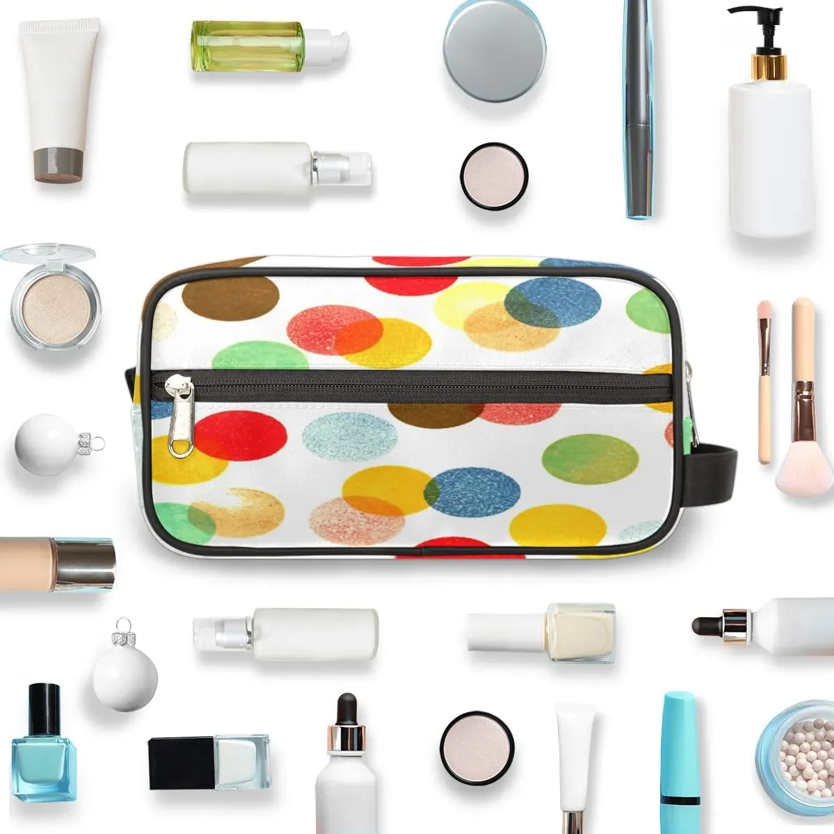 Polka Dot Painting Travel Toiletry Bag for Women Men Small Cosmetic Makeup Organizer Water Resistant Shaving Bag Portable Make Up Bag Storage Bags with Handle