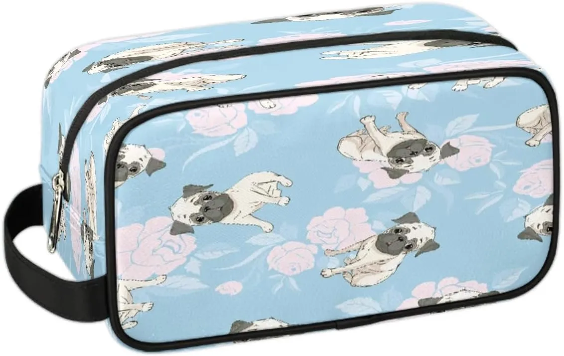 Retro Dogs Paint Travel Toiletry Bag for Women Men Small Cosmetic Makeup Organizer Water Resistant Shaving Bag Portable Make Up Bag Storage Bags with Handle