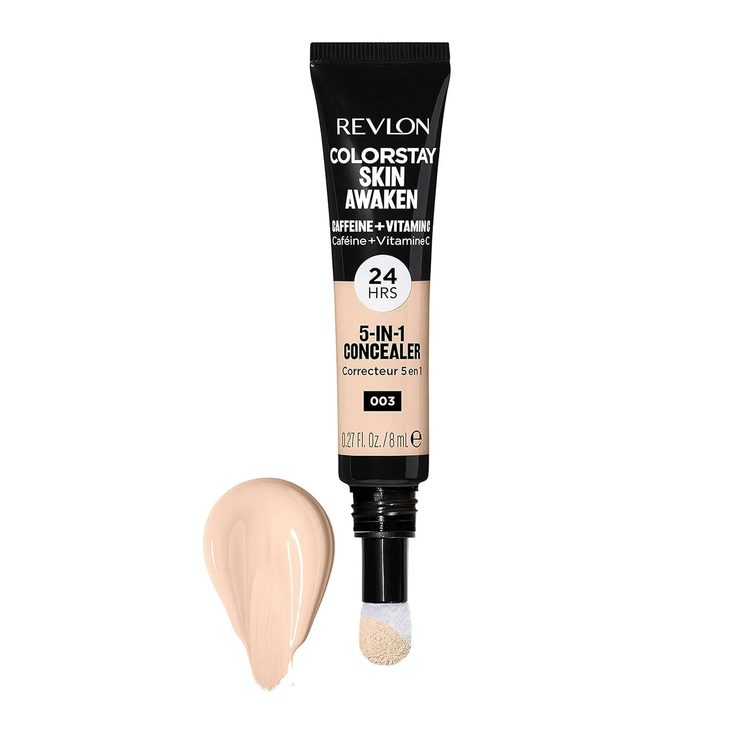 Revlon ColorStay Skin Awaken 5-in-1 Concealer, Lightweight, Creamy Longlasting Face Makeup with Caffeine & Vitamin C, For Imperfections, Dark Circles & Redness, 003 Cool Ivory, 0.27 Fl Oz