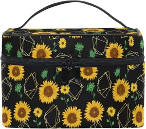 Sunflowers Makeup Bag, Flower Makeup Organizer Bags Toiletry Bag Box Travel Cosmetic Bag Make Up Train Case for Women Teen Girl Ladies