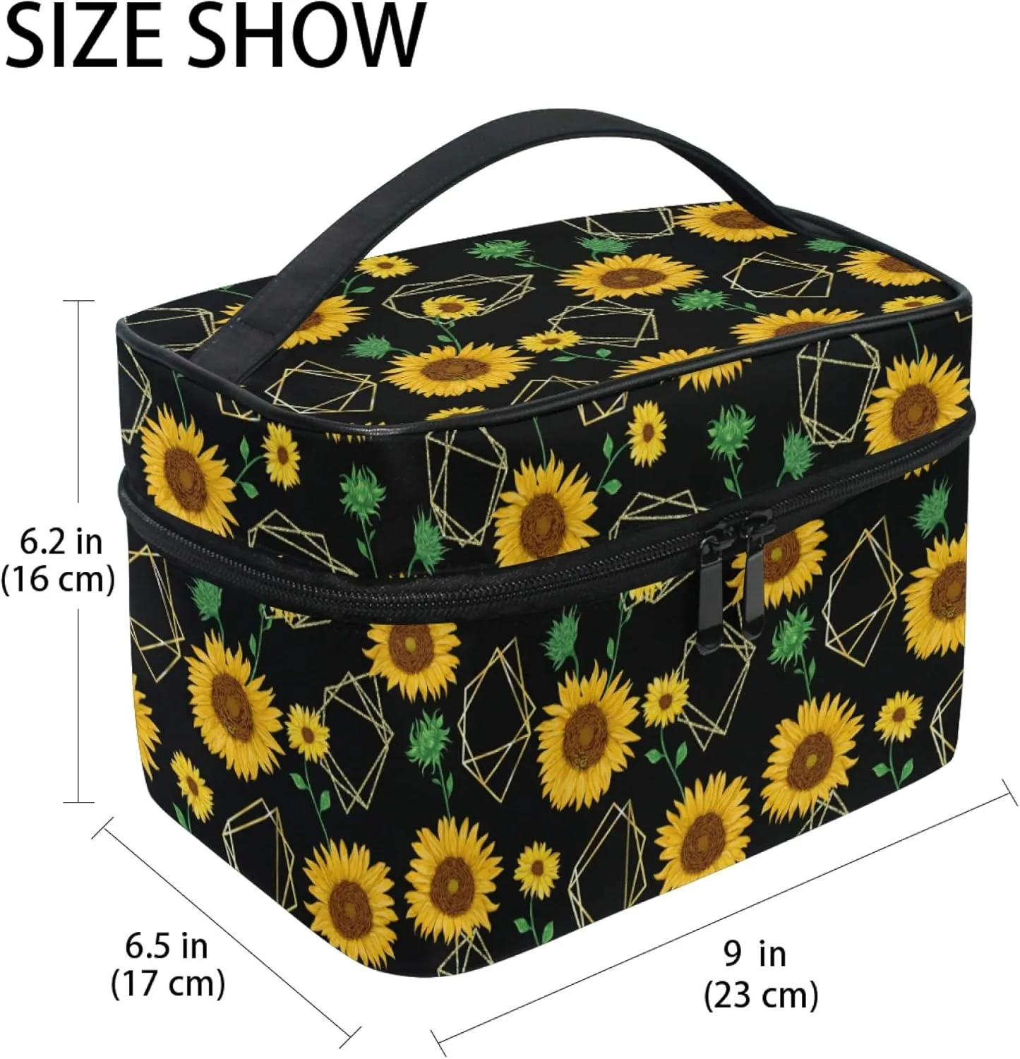 Sunflowers Makeup Bag, Flower Makeup Organizer Bags Toiletry Bag Box Travel Cosmetic Bag Make Up Train Case for Women Teen Girl Ladies