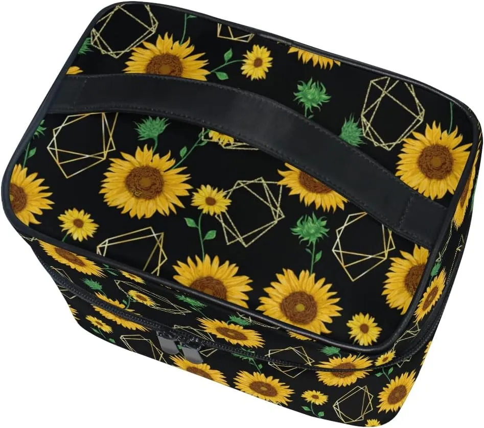 Sunflowers Makeup Bag, Flower Makeup Organizer Bags Toiletry Bag Box Travel Cosmetic Bag Make Up Train Case for Women Teen Girl Ladies