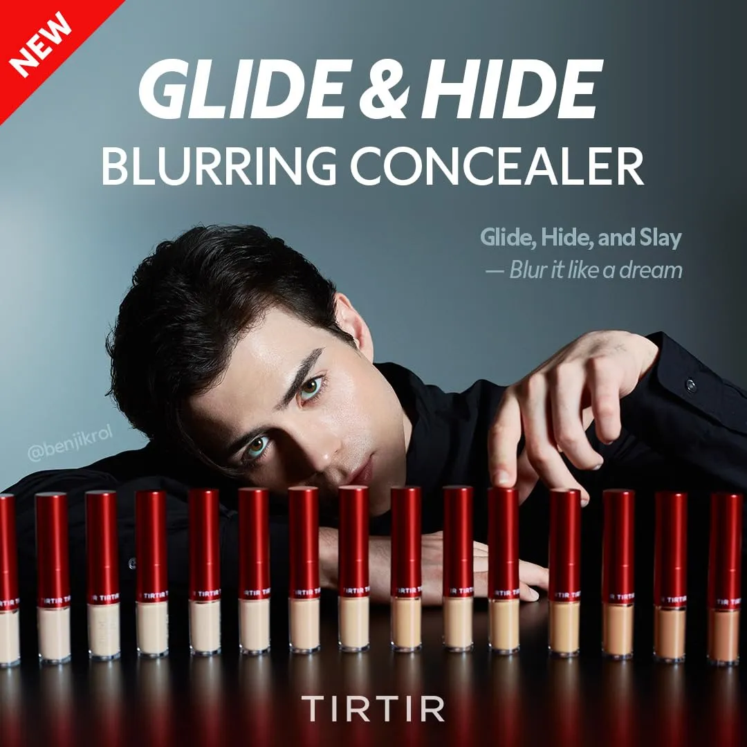 TIRTIR Glide&Hide Blurring Concealer - Creamy texture, Conceals dark circles and wrinkles, Dual formula (liquid tip & balm stick), Long-lasting wear, Korean Makeup, #7N, 0.28 Oz