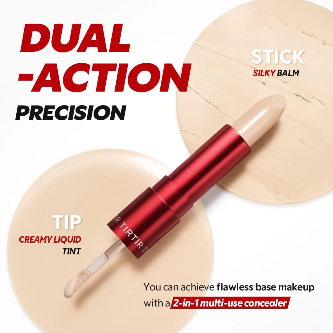 TIRTIR Glide&Hide Blurring Concealer - Creamy texture, Conceals dark circles and wrinkles, Dual formula (liquid tip & balm stick), Long-lasting wear, Korean Makeup, #7N, 0.28 Oz