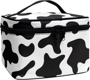 Uasibuni Cow Print Portable Cosmetic Bag,Travel Portable Makeup Bag for Accessories Toiletries Hanging Cosmetic Organizer