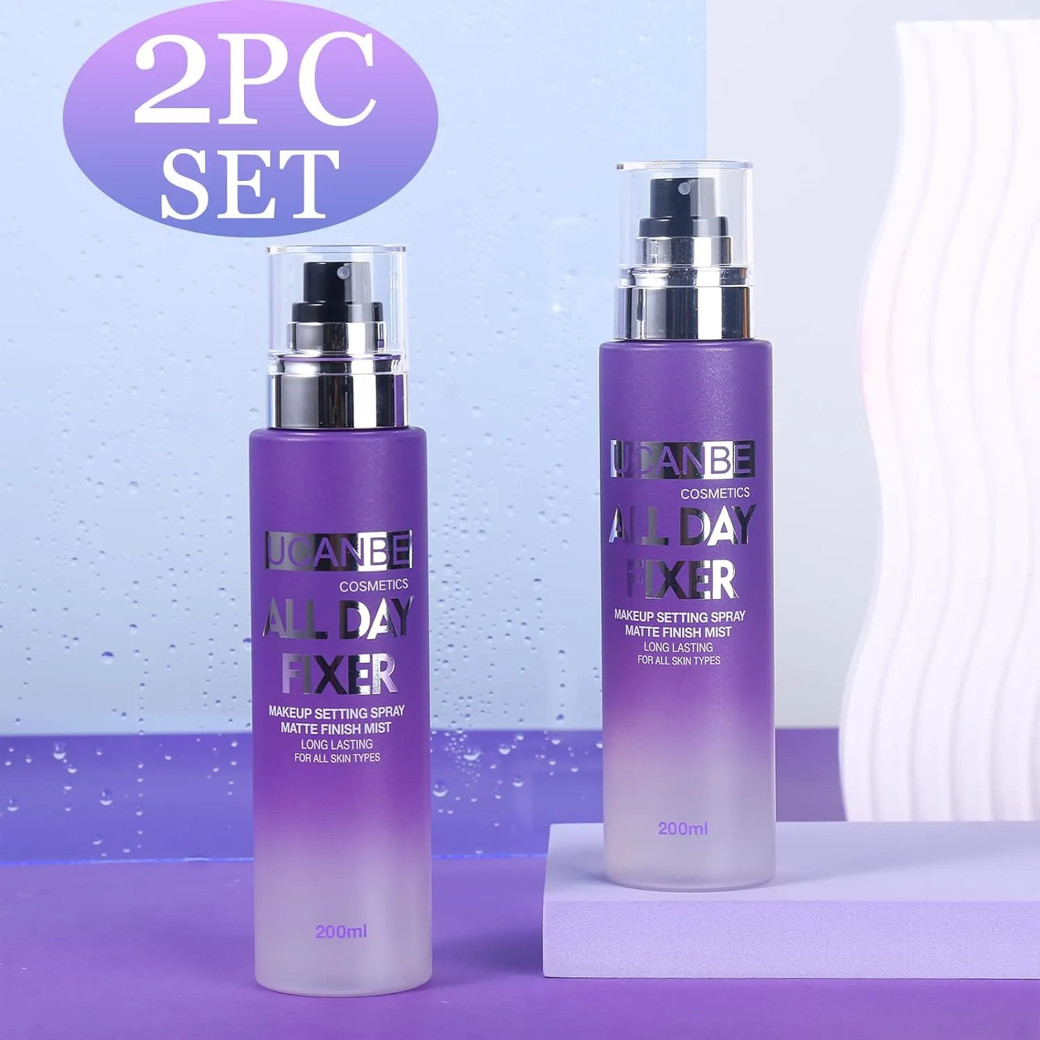 UCANBE Makeup Setting Spray - 2PC Set Matte Finishing Spray, Long Lasting Oil Control Make Up Spray, Lightweight Hydrate Face Mist for Face