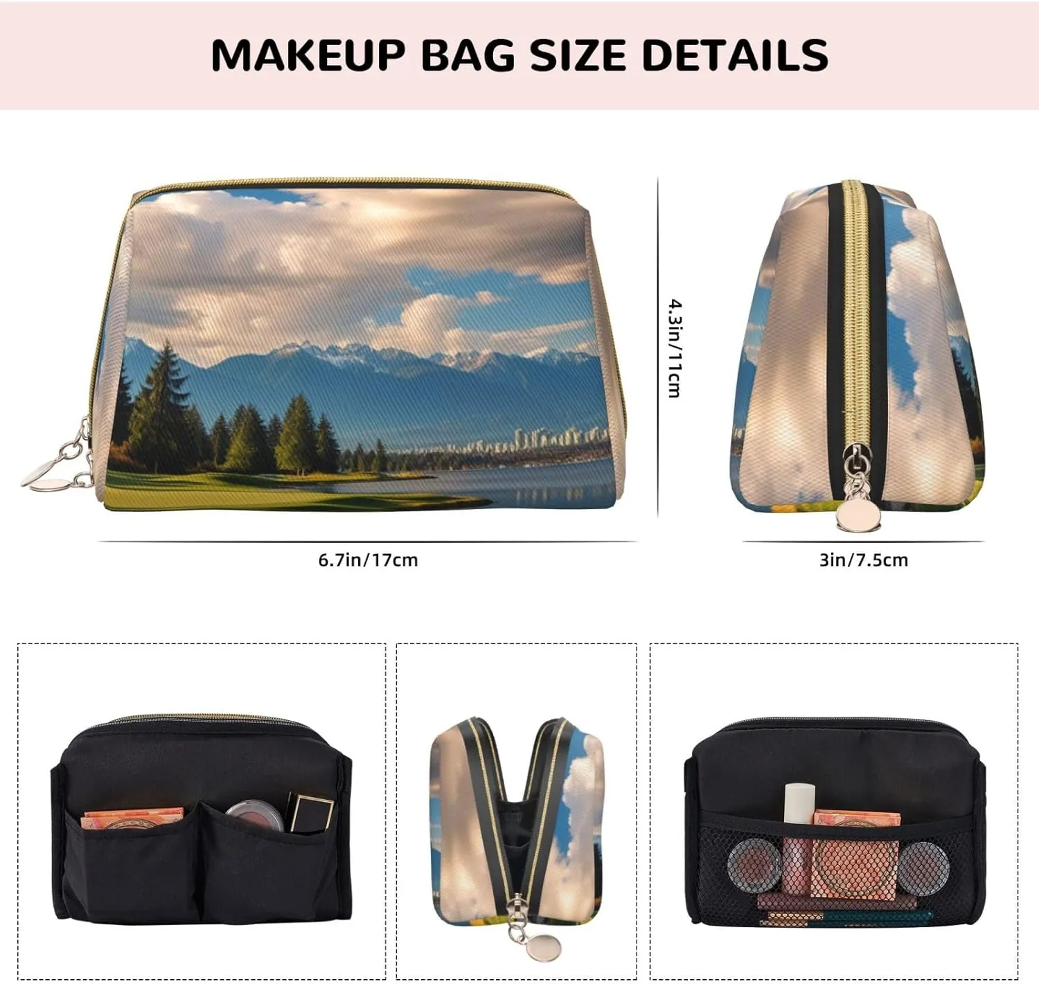 Vancouver Golf Course Printed Small Makeup Bag,Travel Cosmetic Bag Purse with Zipper,Water-resistant Makeup Organizer Bag for Women