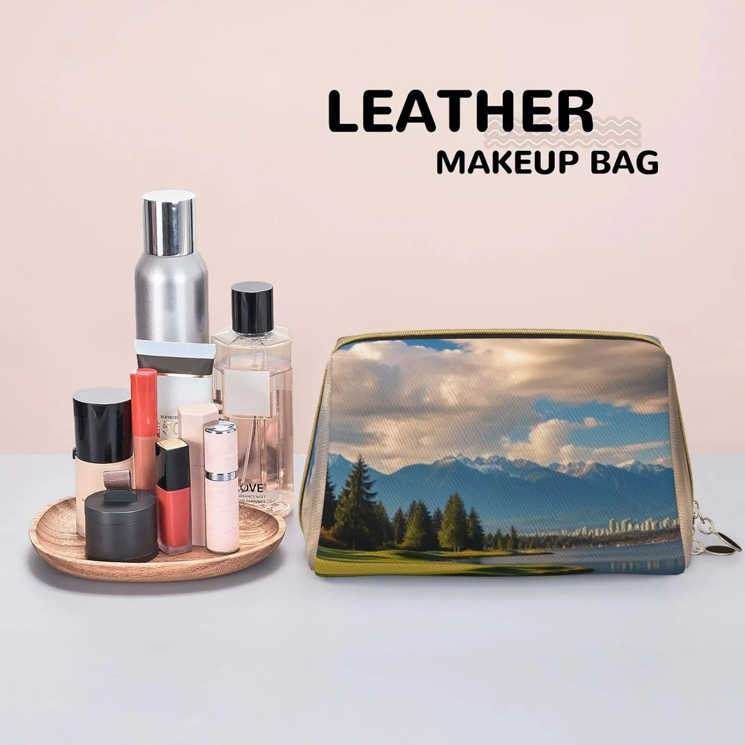 Vancouver Golf Course Printed Small Makeup Bag,Travel Cosmetic Bag Purse with Zipper,Water-resistant Makeup Organizer Bag for Women