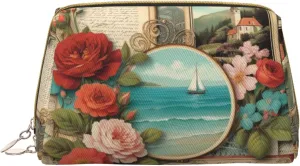 Vintage Voyage Printed Small Makeup Bag,Travel Cosmetic Bag Purse with Zipper,Water-resistant Makeup Organizer Bag for Women