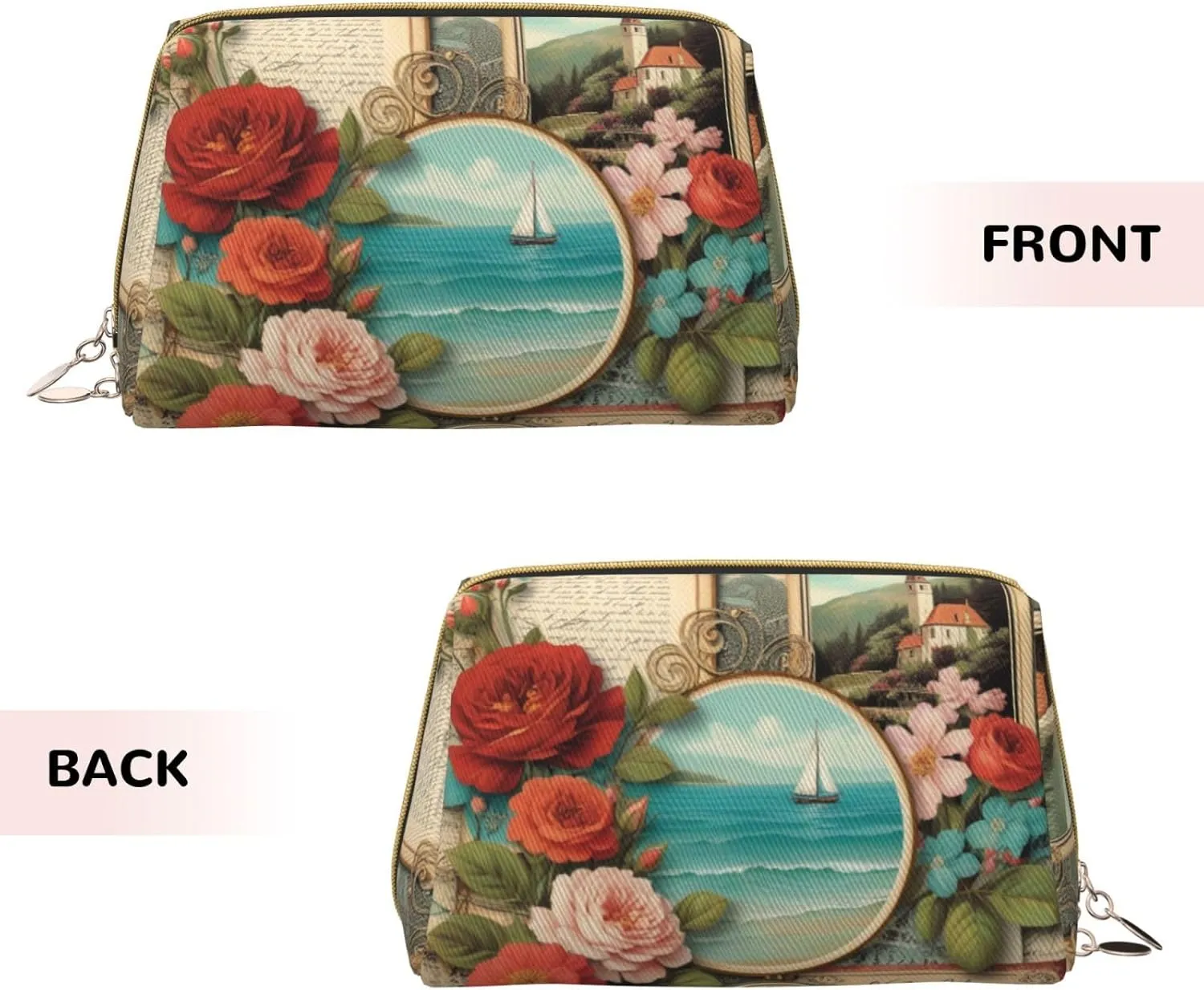 Vintage Voyage Printed Small Makeup Bag,Travel Cosmetic Bag Purse with Zipper,Water-resistant Makeup Organizer Bag for Women
